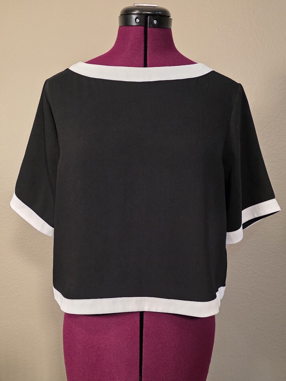 Express Black Cropped Top with White Trim